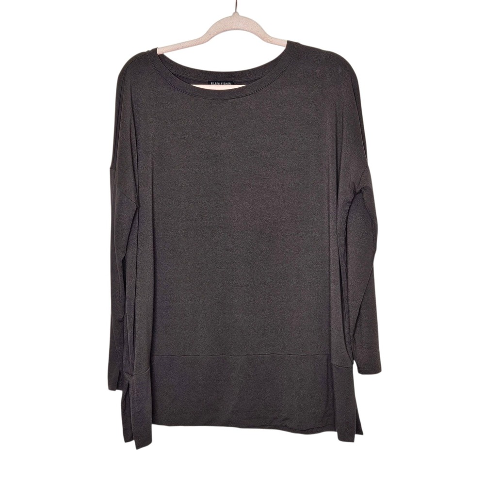 Eileen Fisher Tunic Top Long Sleeve Relaxed Fit Casual Gray‎ L Heavyweight Basic